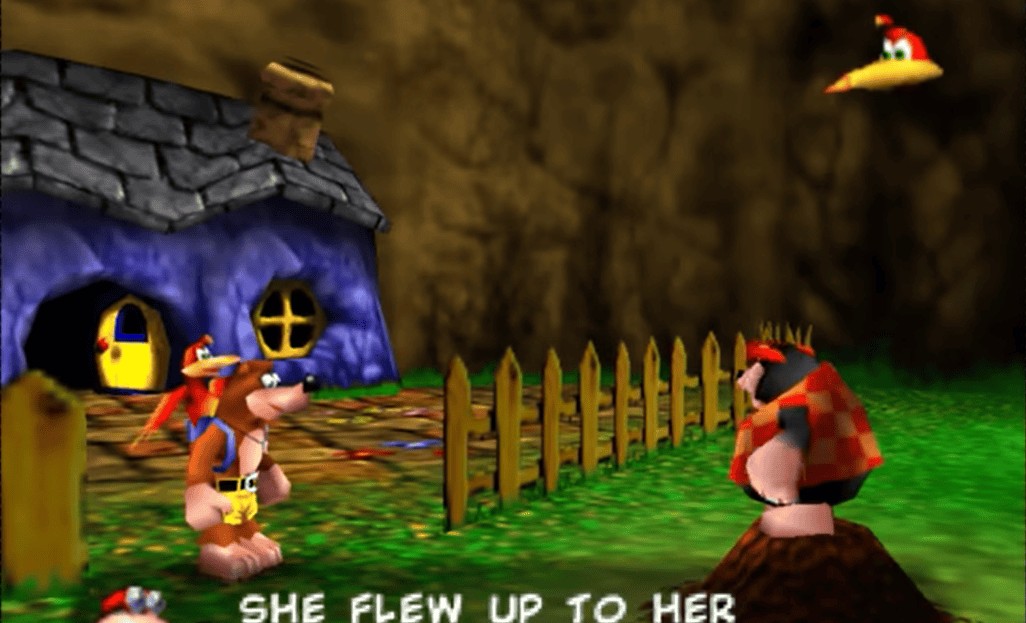 Banjo and Kazooie in a colorful platforming environment