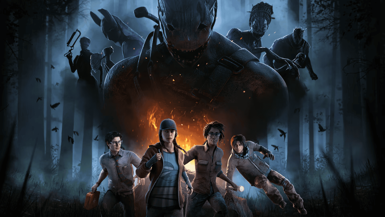 Dead by Daylight killers and survivors in a tense match