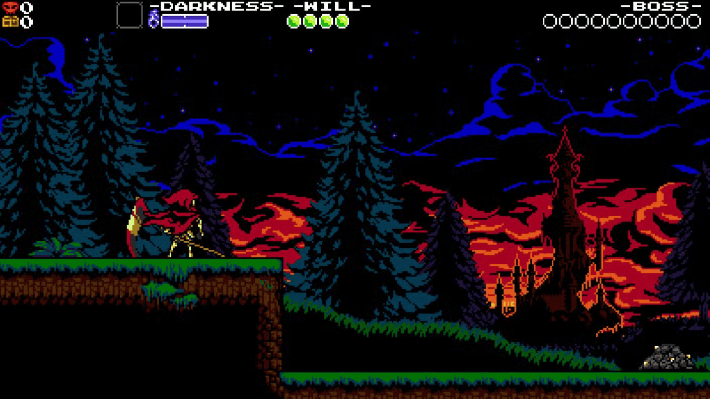 Shovel Knight gameplay screenshot with retro pixel art