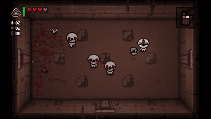 The Binding of Isaac gameplay showing grotesque enemies