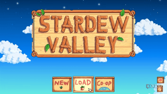 Stardew Valley cover art with pastoral pixel scene