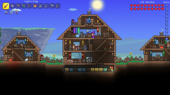 Terraria in-game scene showing exploration and building