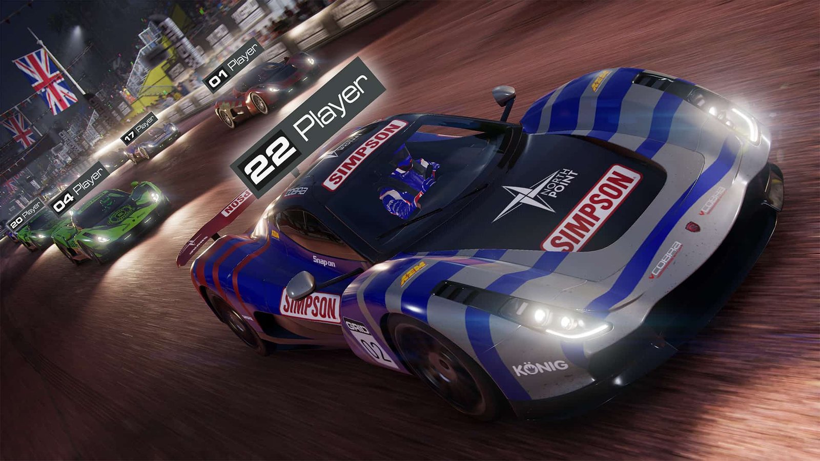 Pack of racers in Grid Legends with cinematic lighting