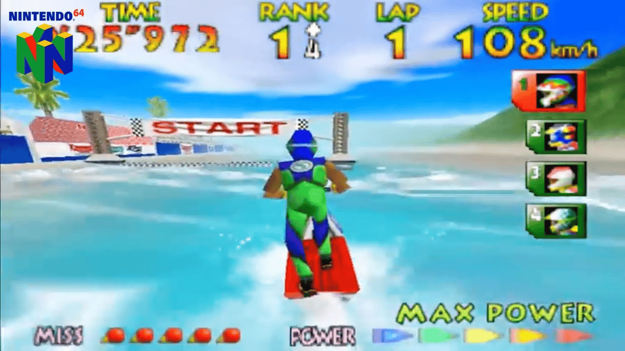 Wave Race gameplay showing water effects