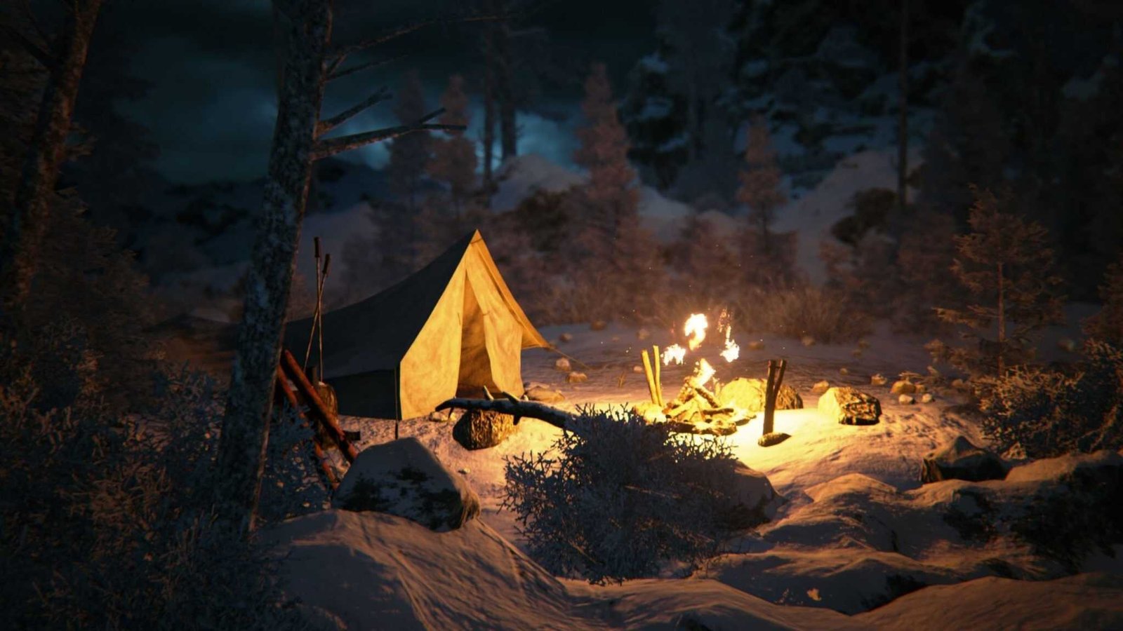 Snowbound campsite and ominous footprints in the Ural mountains
