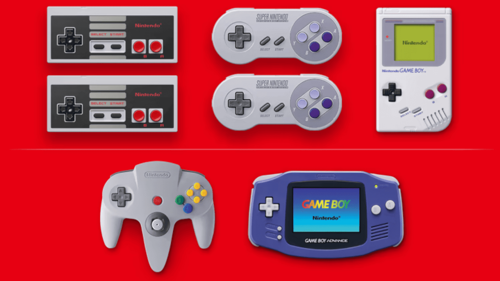 Retro-style Nintendo controllers on display