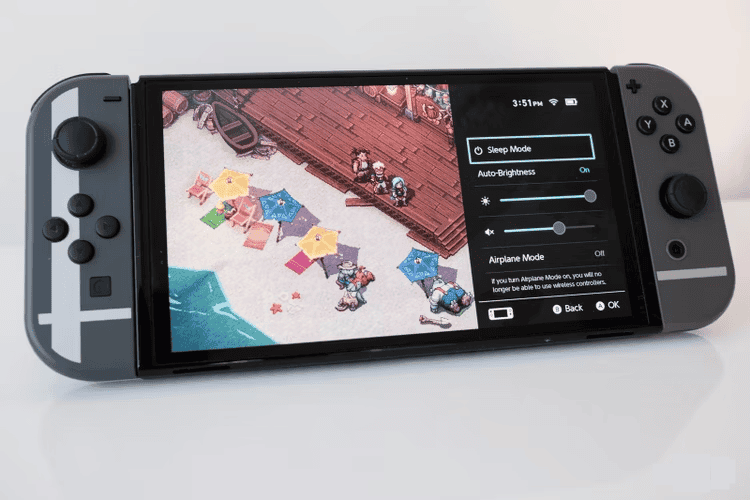 quick controls panel on a Nintendo Switch showing volume and brightness sliders