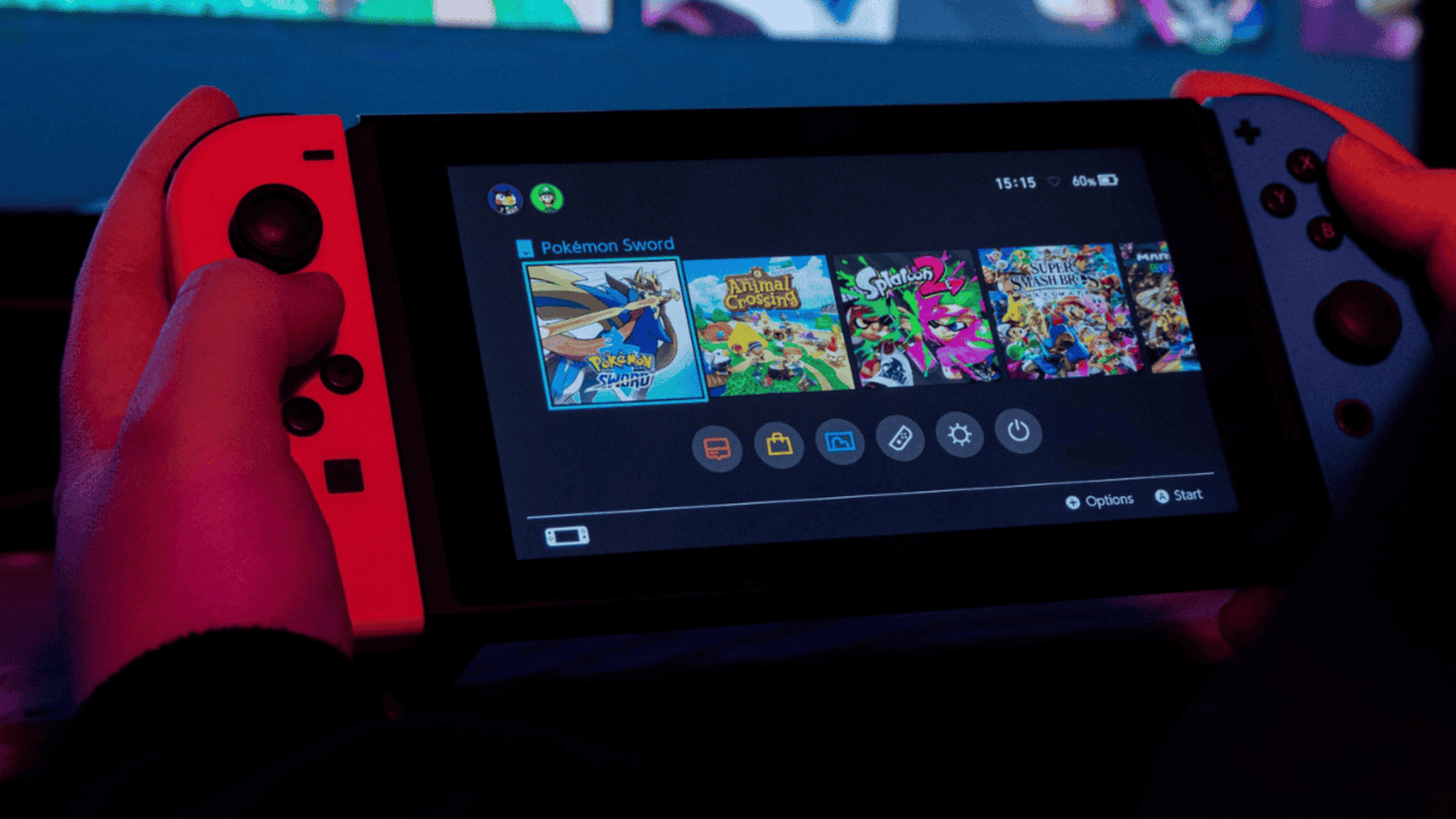 person browsing games on a Nintendo Switch home screen