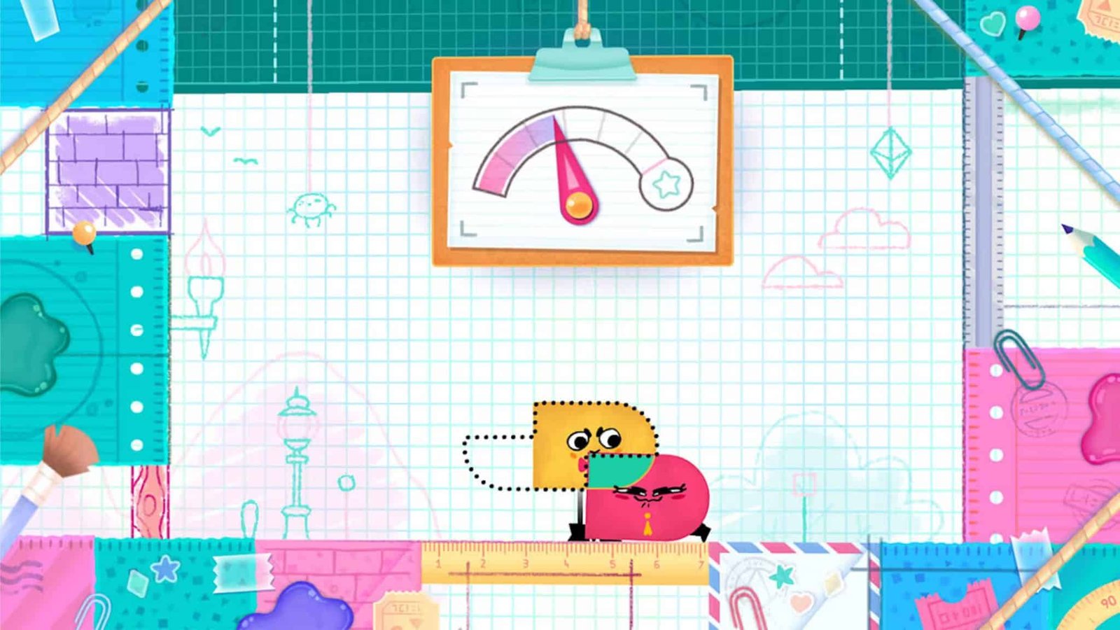 Two paper characters solving puzzles in Snipperclips