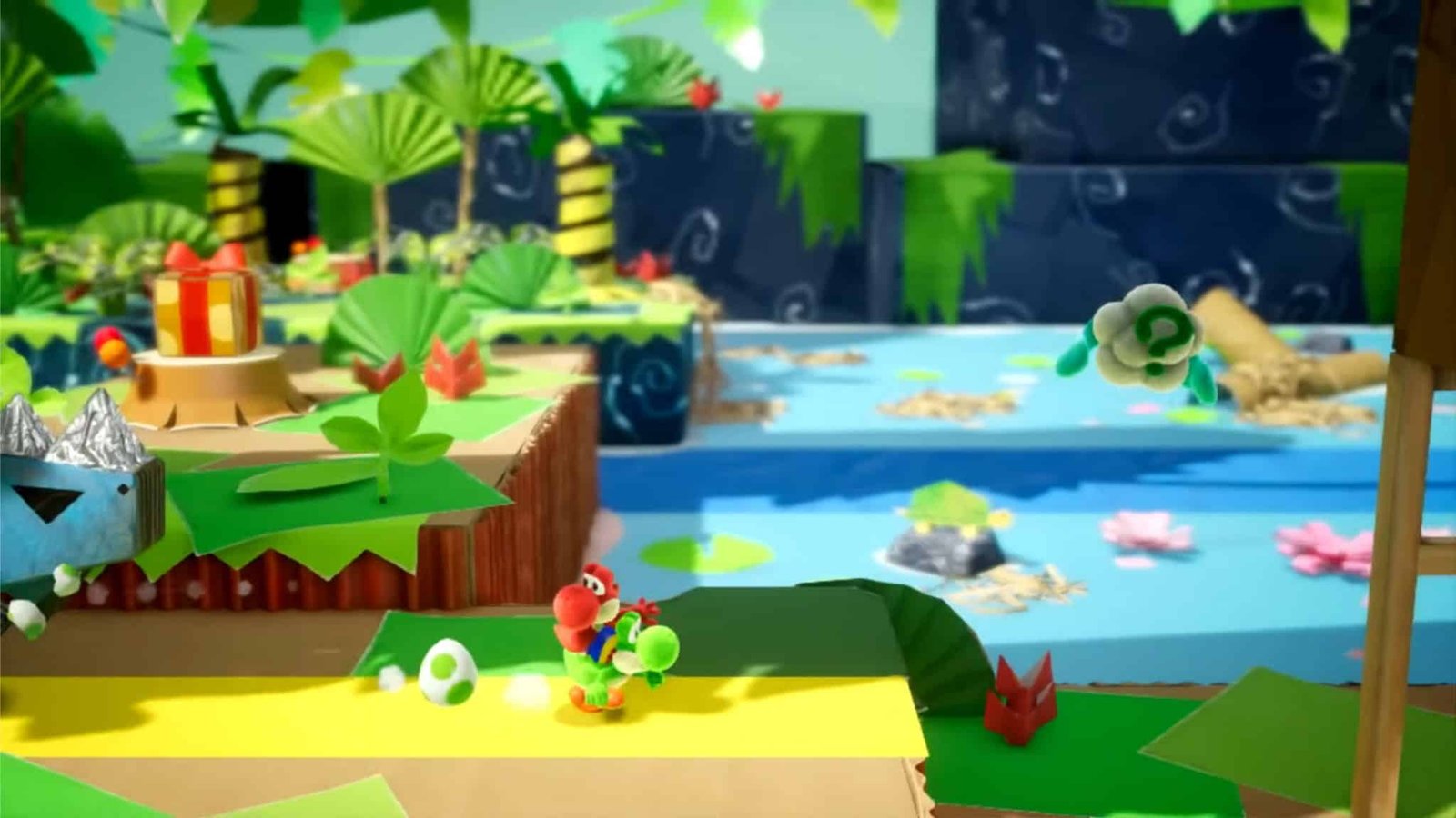Craft-like scenery and colorful Yoshi characters in Yoshi’s Crafted World