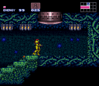 Brinstar’s winding corridors and hidden rooms in Super Metroid