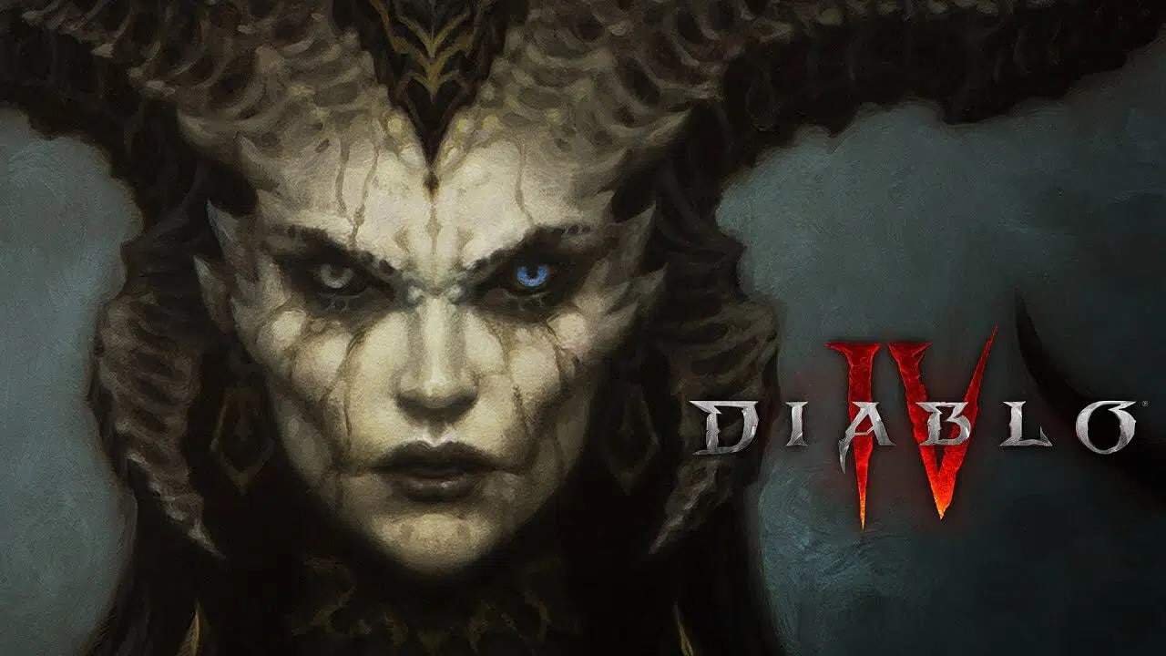 Diablo IV logo over dark demonic backdrop