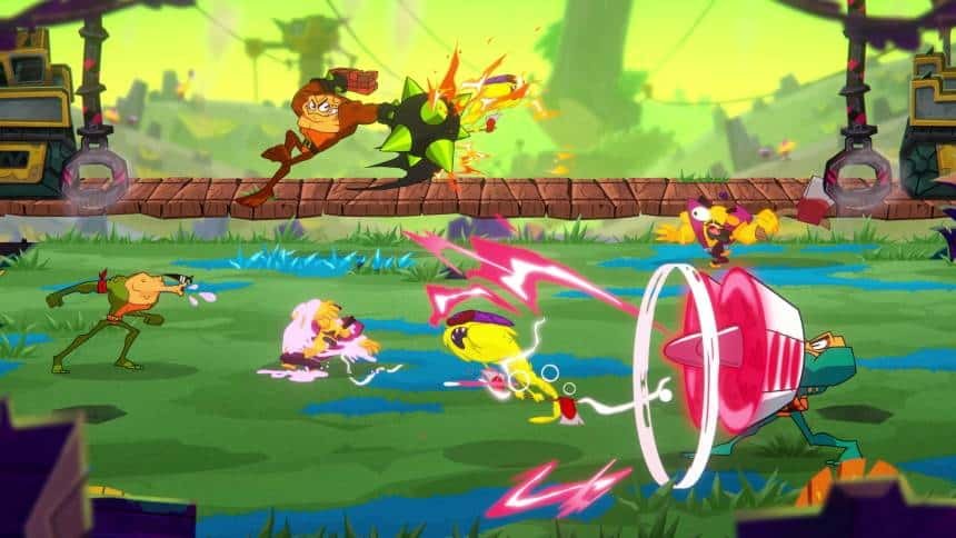 Characters executing exaggerated combo animations