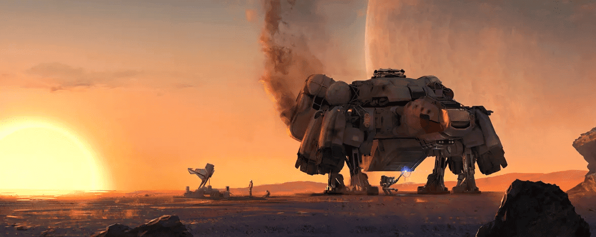 Spaceship cockpit with distant planets visible through the viewport