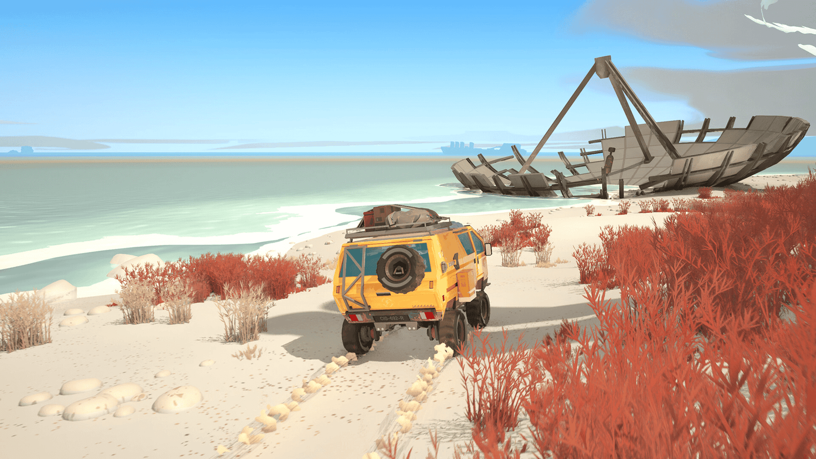 Caravan SandWitch gameplay showing the van traveling across varied terrain