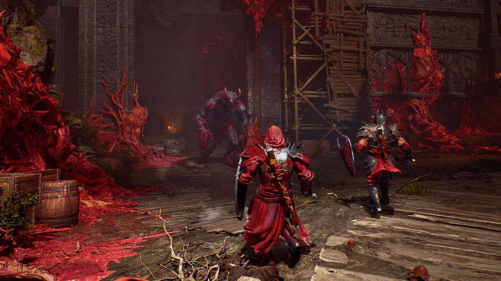 Crimson Moon combat encounter with multiple enemies