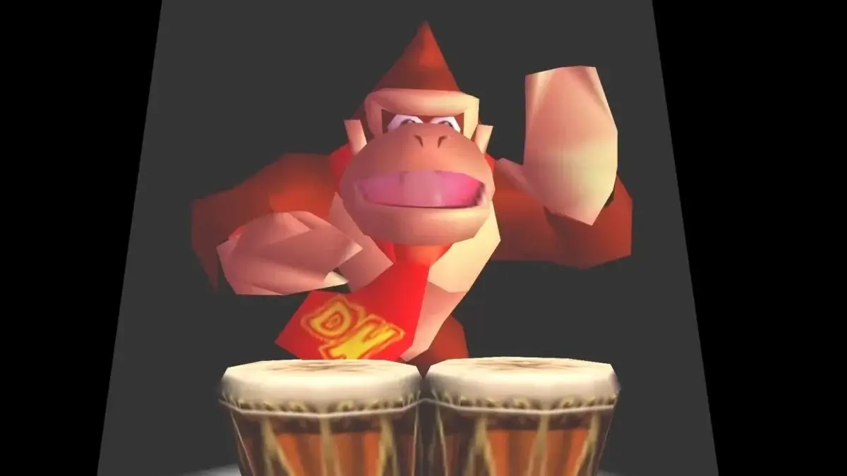 Donkey Kong 64 gameplay screen showing characters in a 3D environment