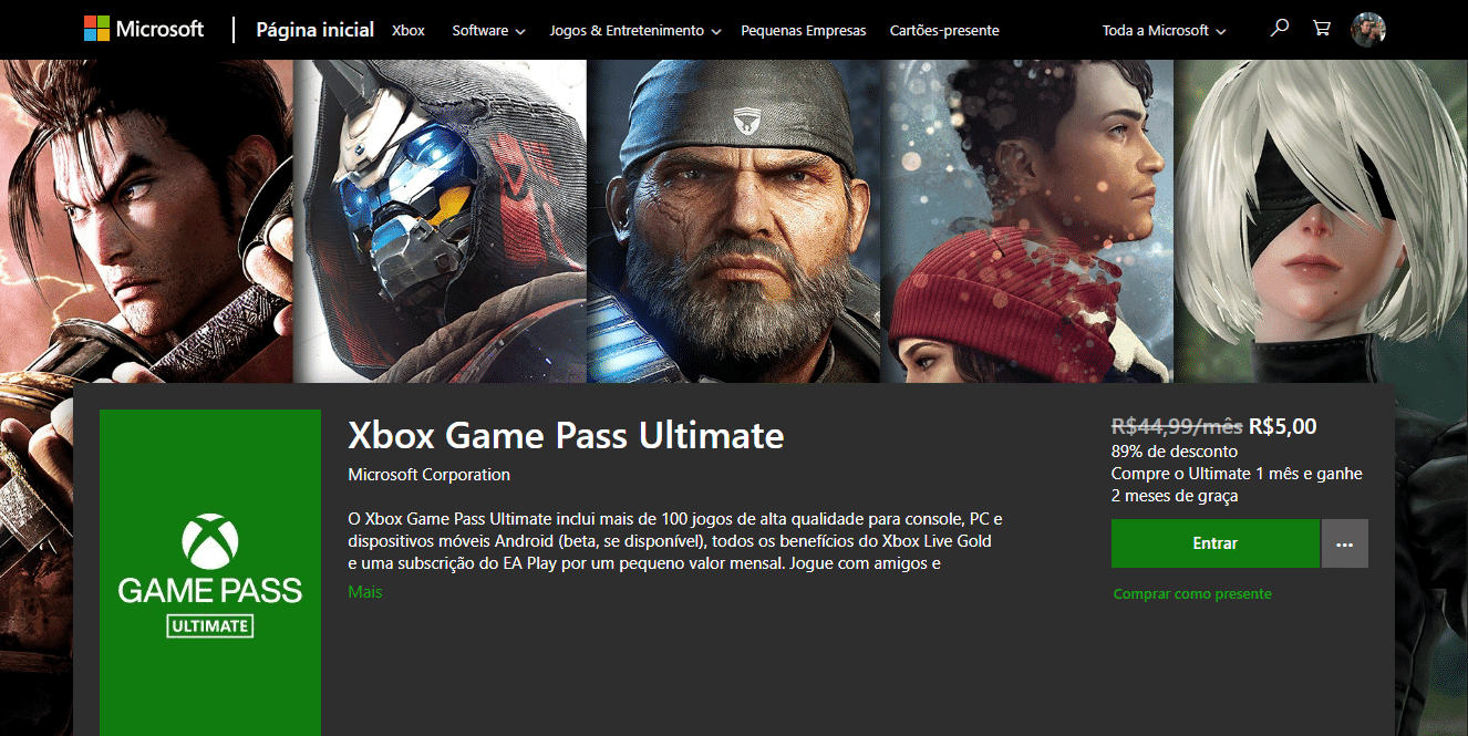 Microsoft Game Pass Ultimate promotion card showing price offer