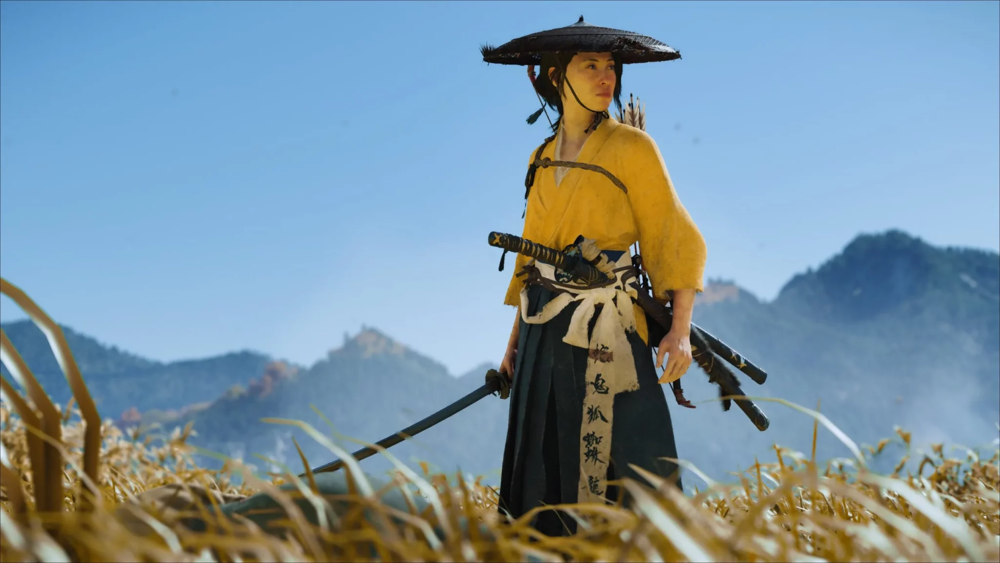 Atsu standing against a foggy, wooded landscape