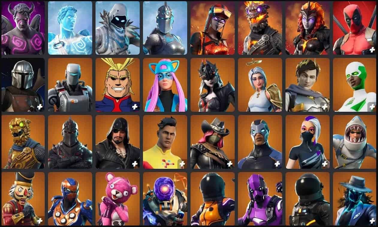 Players grouped with various crossover skins in the game