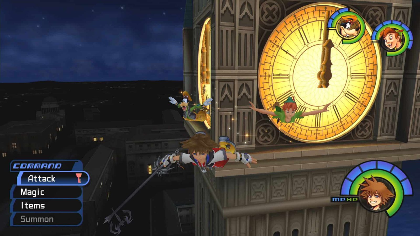 Kingdom Hearts gameplay showing action in a Disney-inspired world
