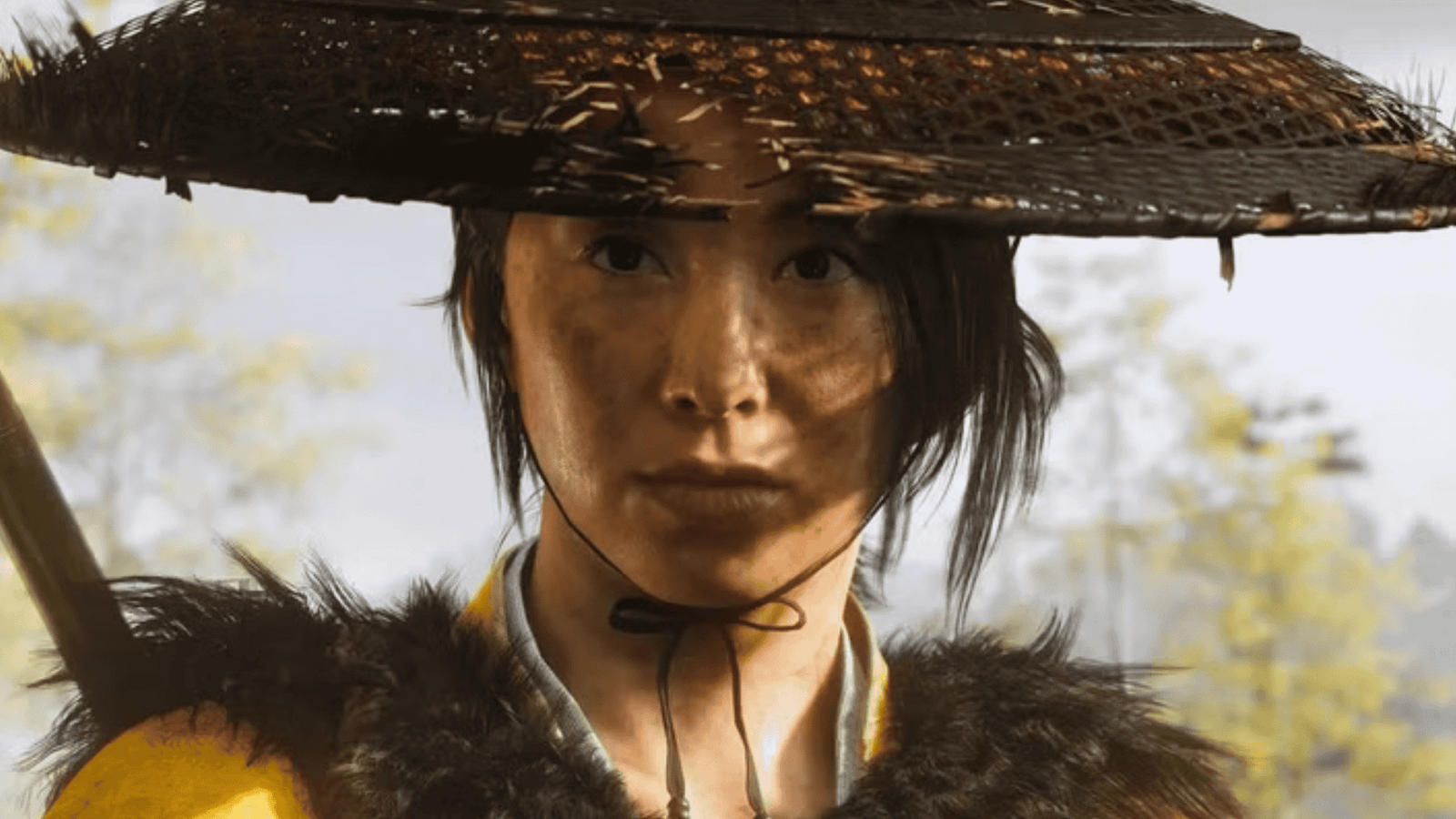 Scene from Ghost of Yōtei trailer showing a snow-covered valley