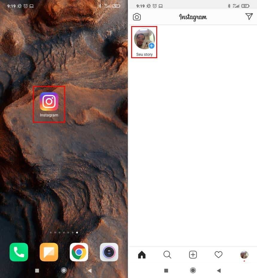 Instagram Stories camera screen showing the new story button