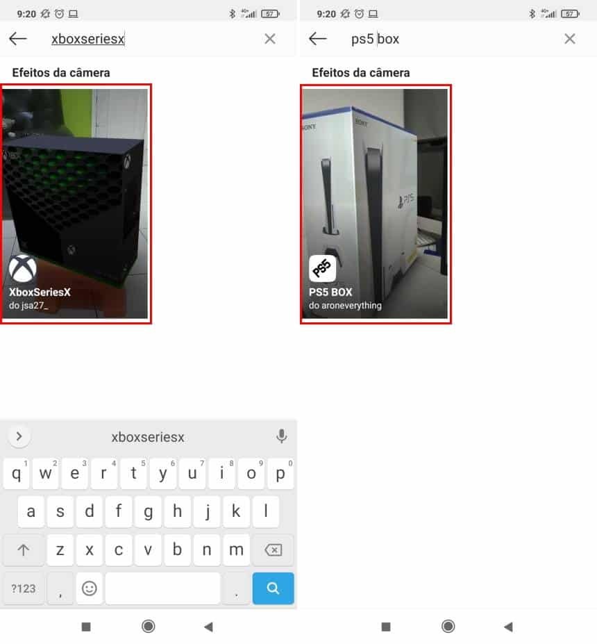 Search results showing filters named “PS5 Box” and “XboxSeriesX”