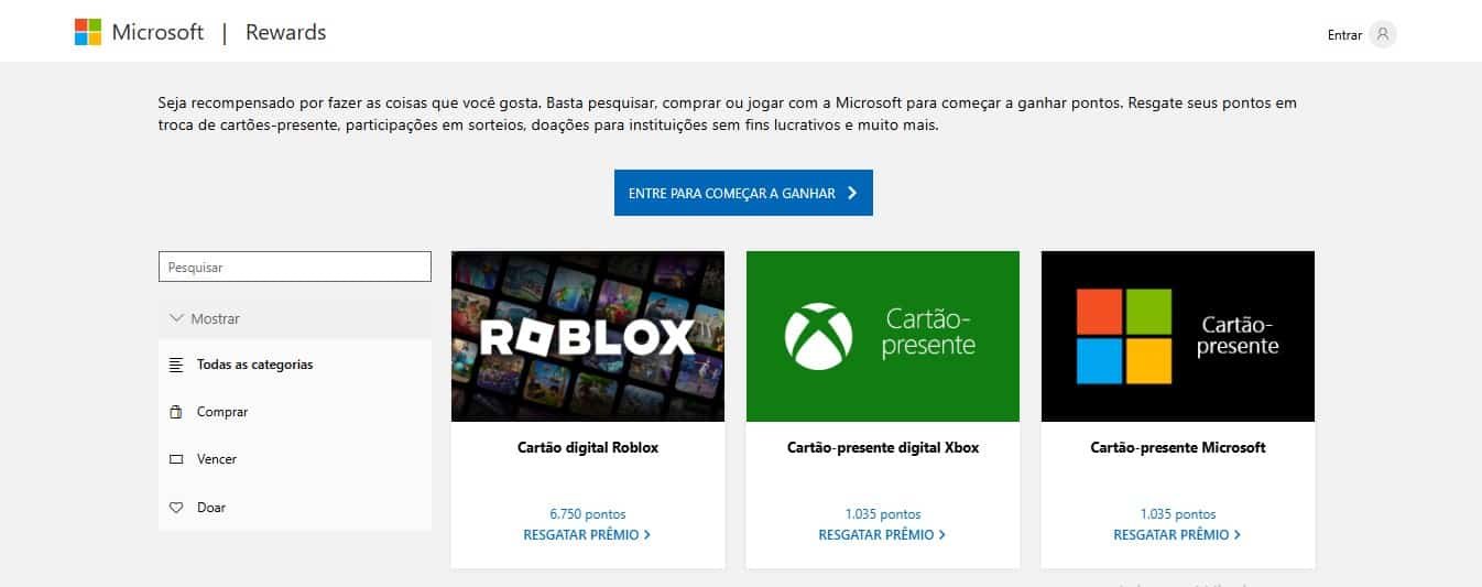 Rewards redemption webpage on a browser
