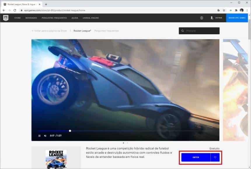Epic Games “Get” button next to Rocket League description