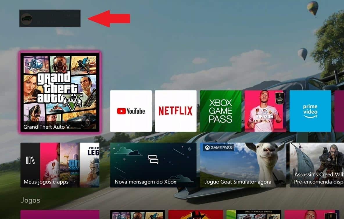 Xbox home screen showing user signed into a Microsoft account