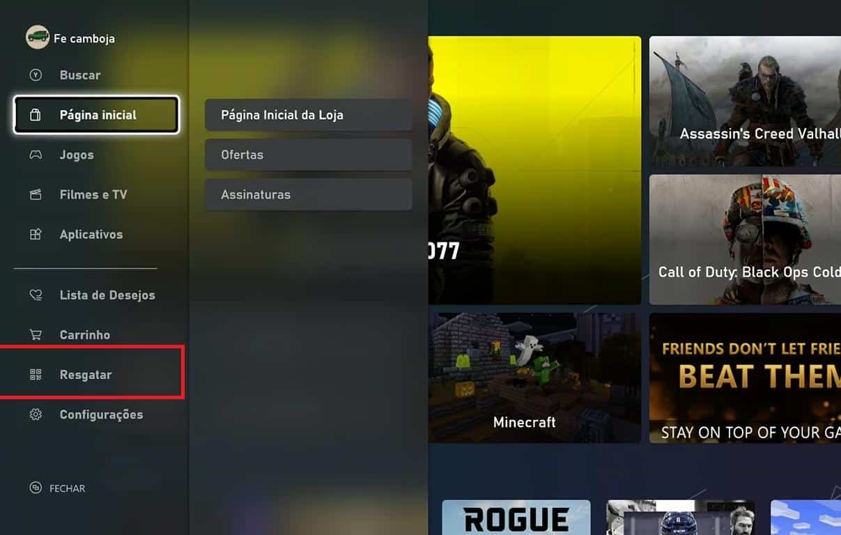 "Redeem" option highlighted inside the Microsoft Store on Xbox