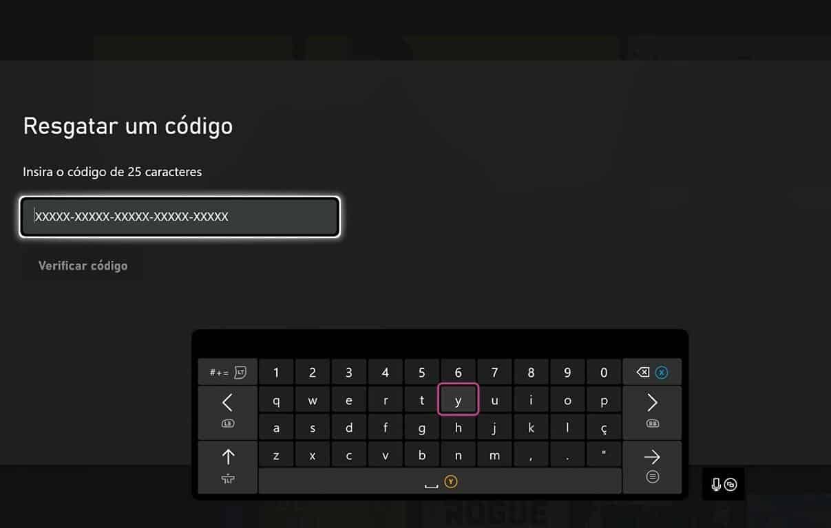 On-screen field to enter the 25-character Xbox code on Xbox One