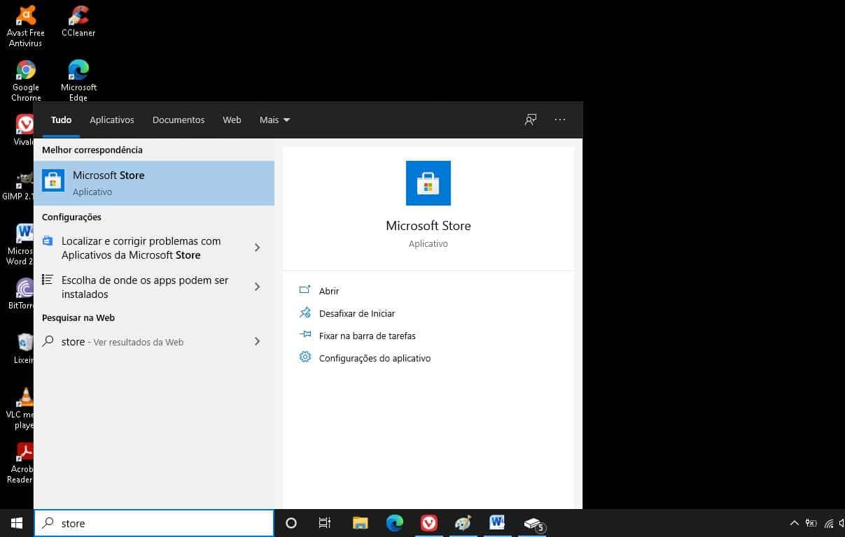 Microsoft Store app icon in Windows 10 Start menu
