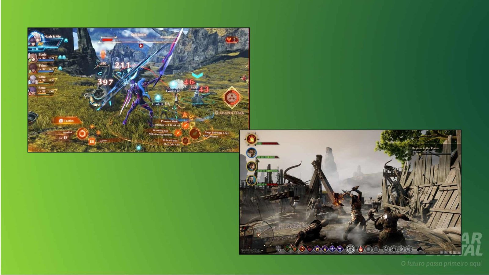 Collage showing stylized JRPG and realistic WRPG artwork