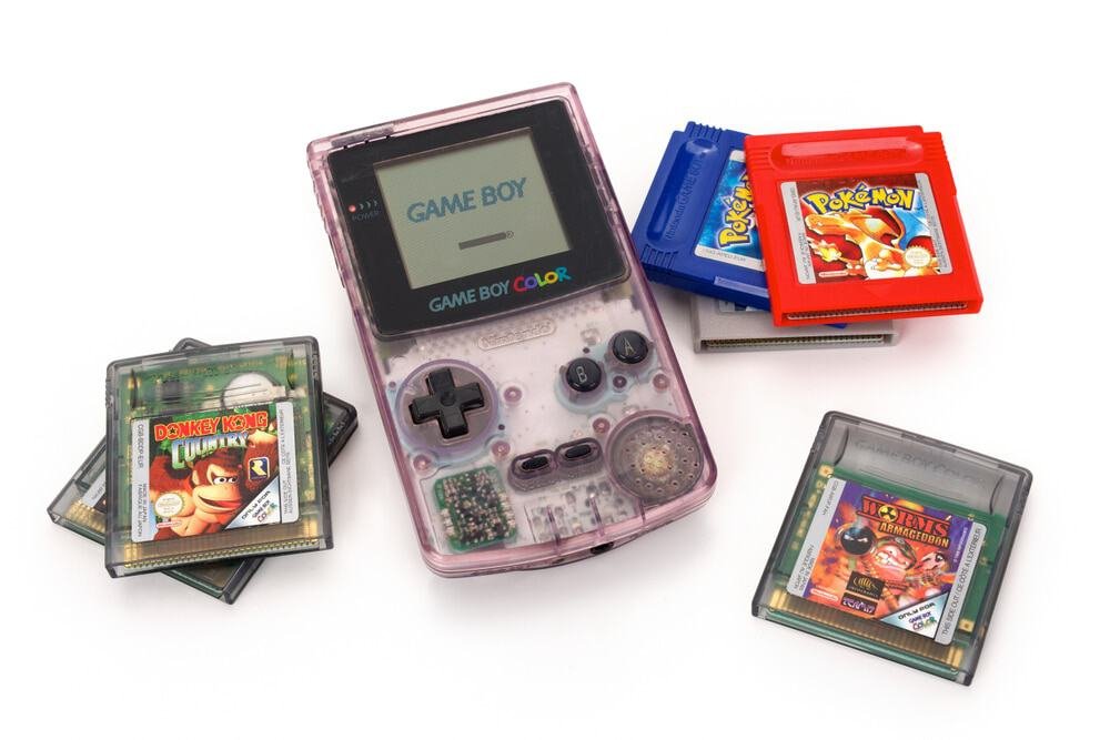 A Game Boy Color unit photographed to show its buttons and cartridge slot