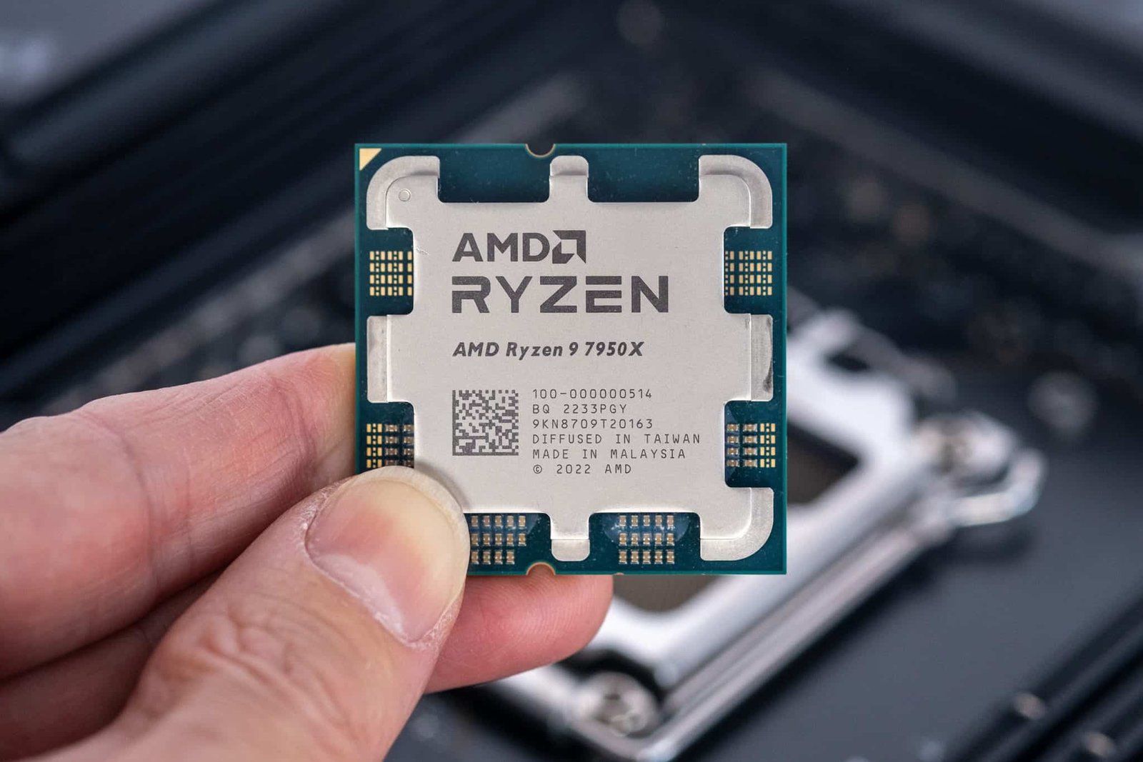 Person holding an AMD Ryzen processor