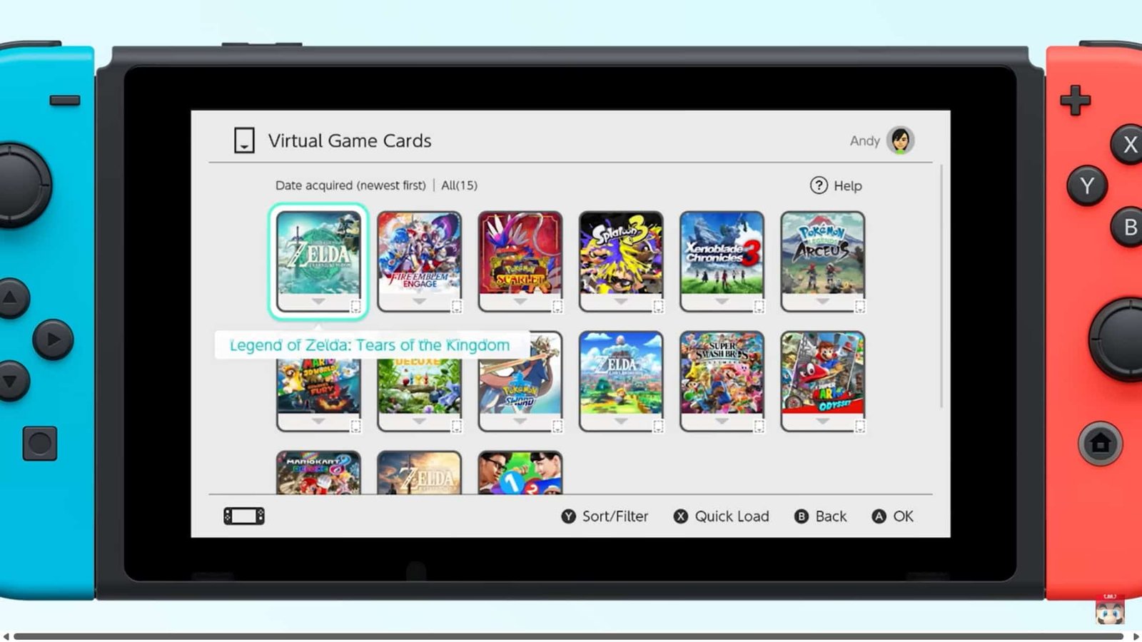 Virtual Game Cards displayed on a Switch home screen