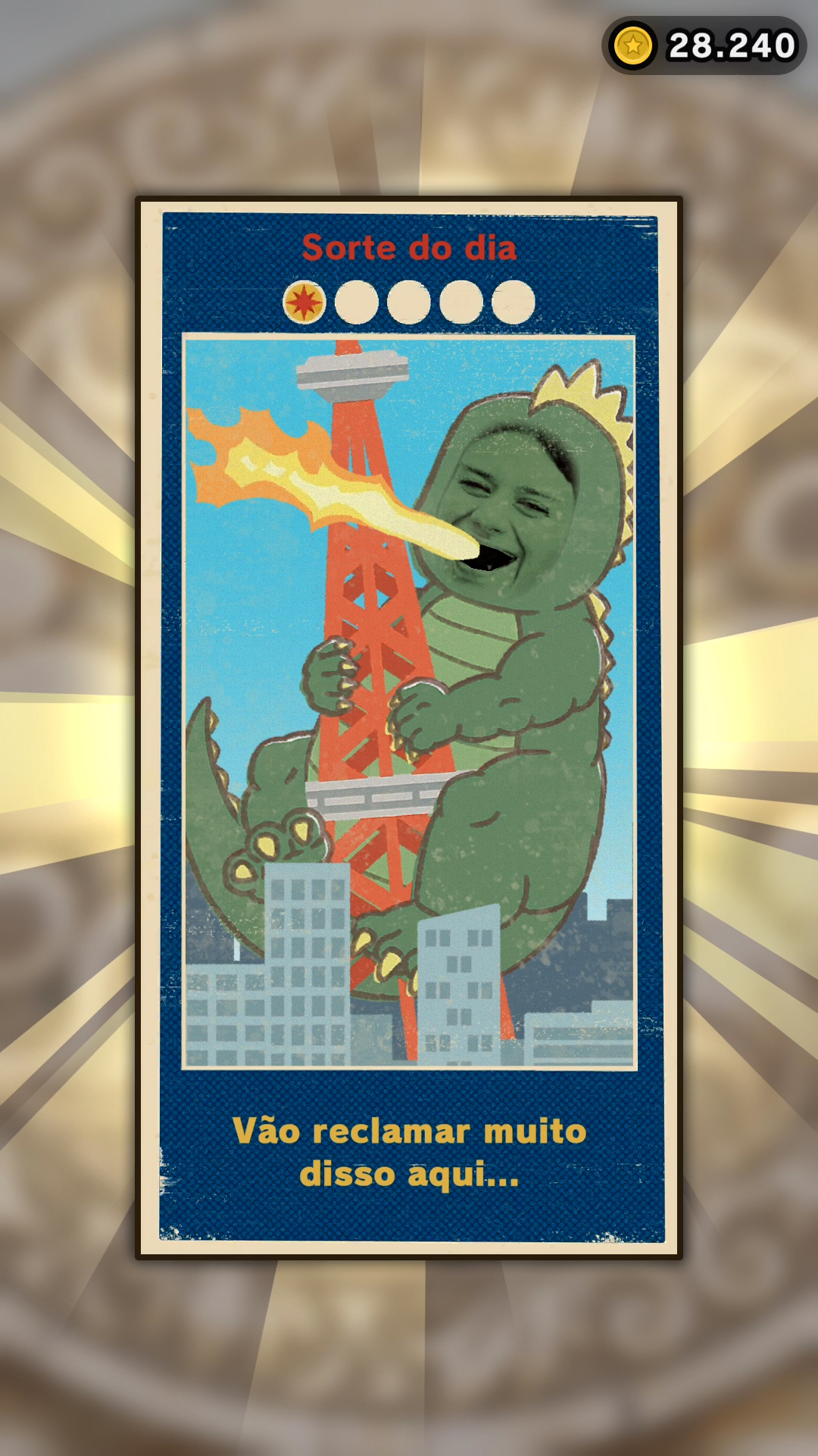 Example of a photo transformed into an in-game gag titled “Lucky Shot”