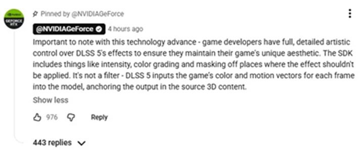 Screenshot showing an example of DLSS 5 altering a game's character visuals