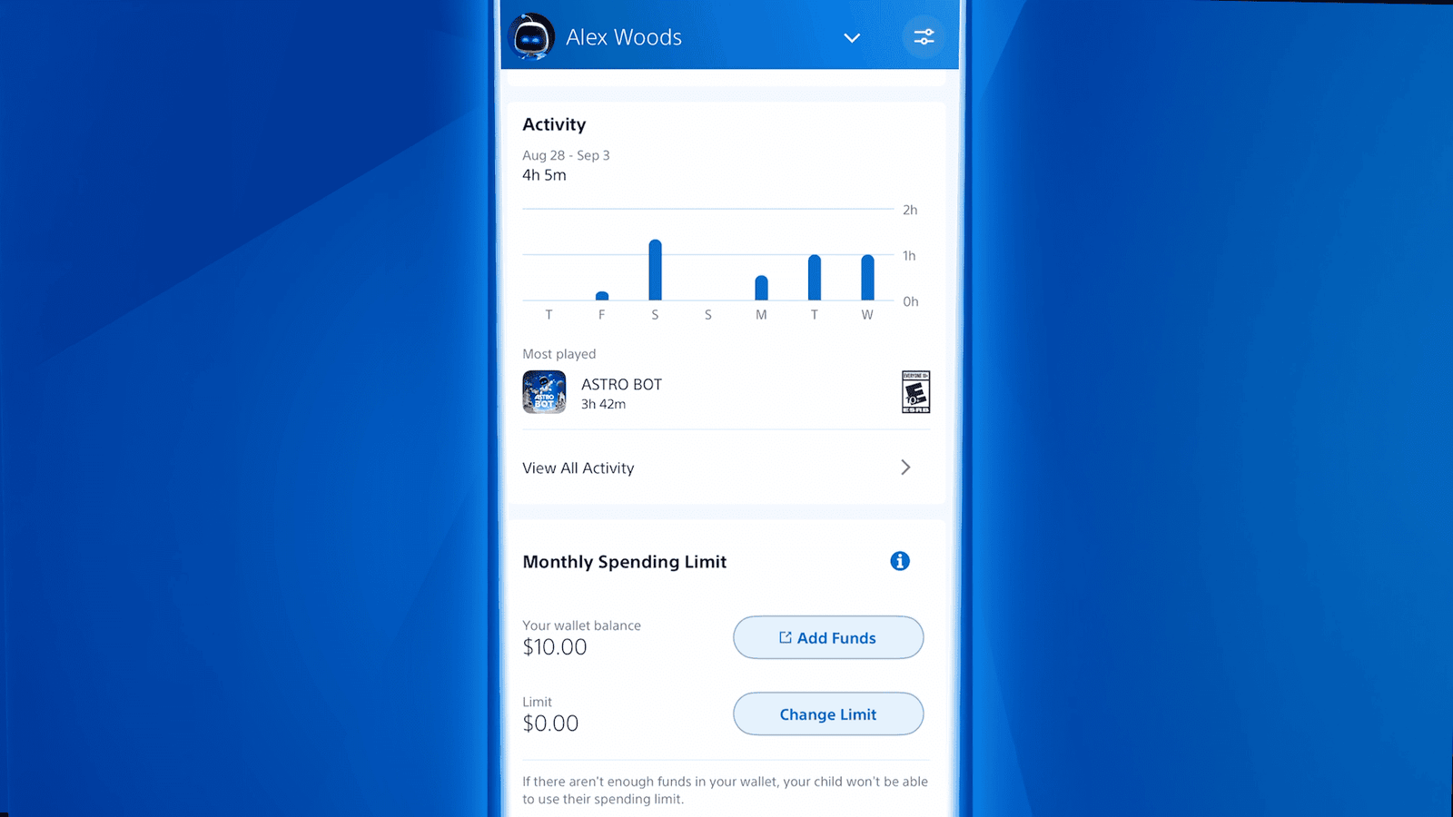 Mobile screen showing wallet balance and monthly spending limit settings