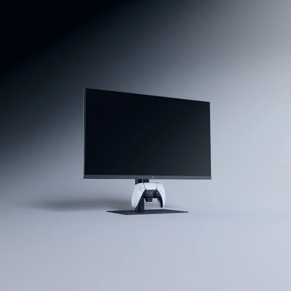 27-inch QHD gaming monitor showing DualSense charging hook
