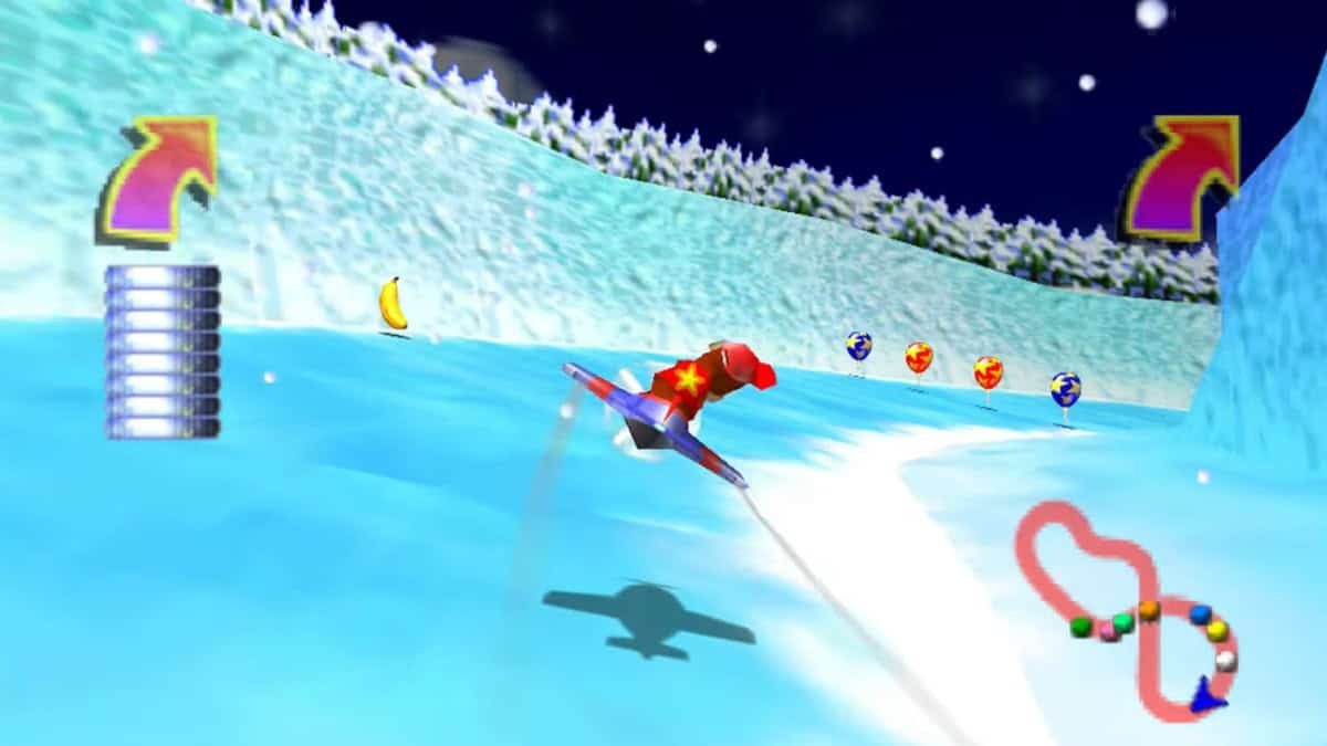 Diddy Kong racing in a kart with airplane and hovercraft options
