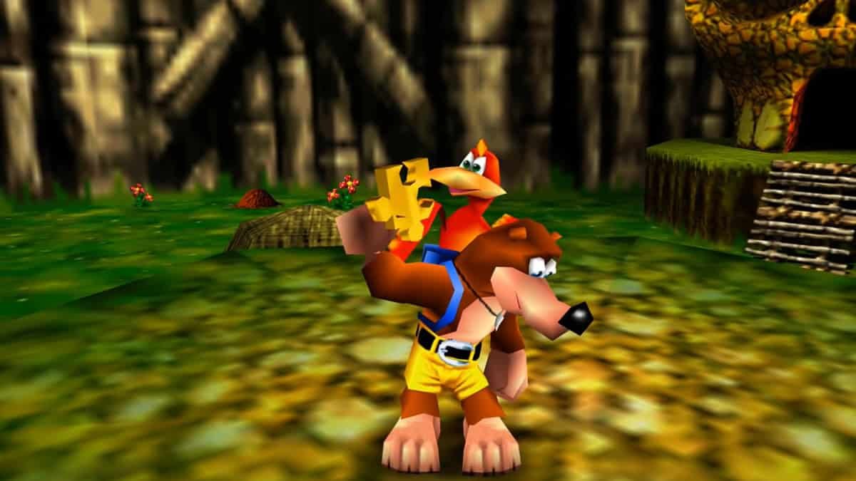 Banjo and Kazooie in a colorful platforming world
