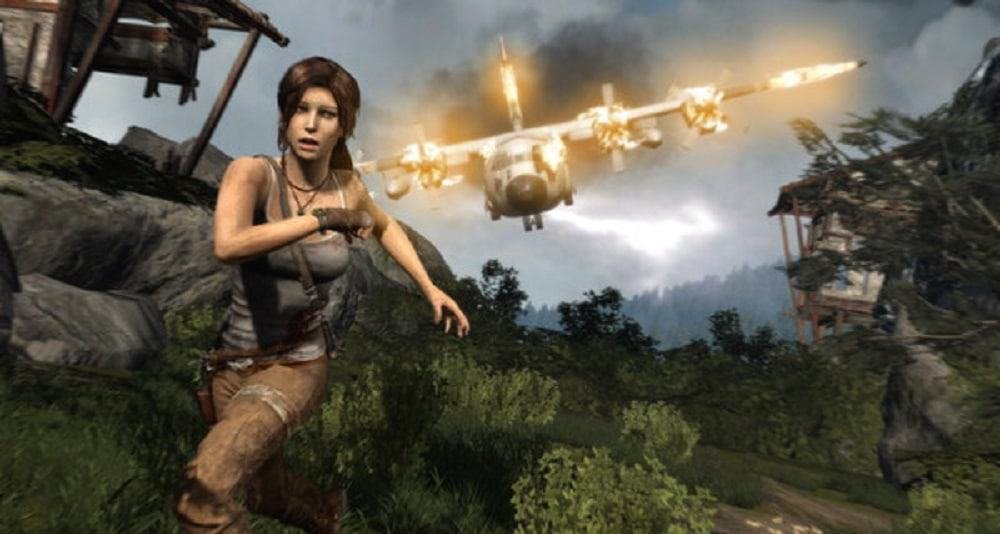 Lara Croft poised with gear and confident expression