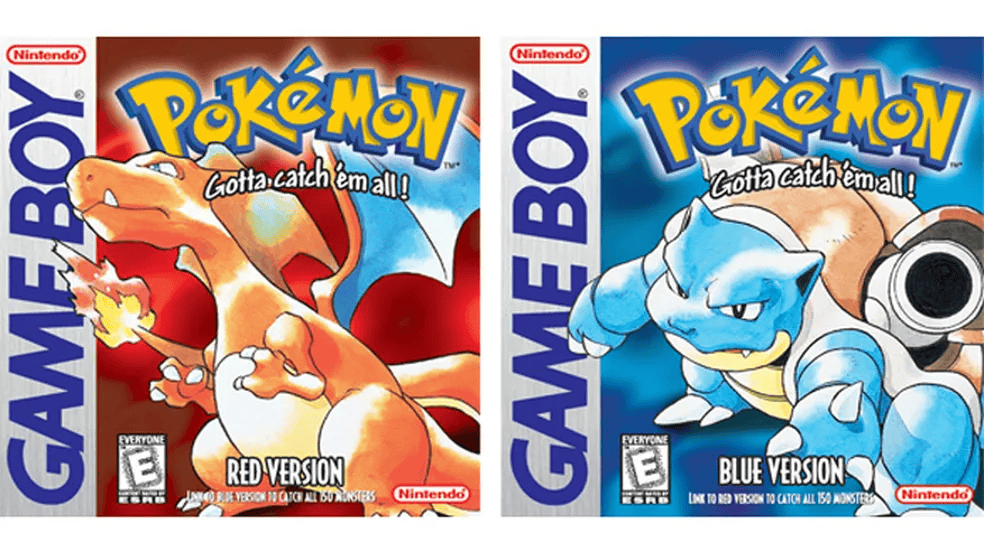 Pokémon Red & Blue cartridge art and in-game sprite