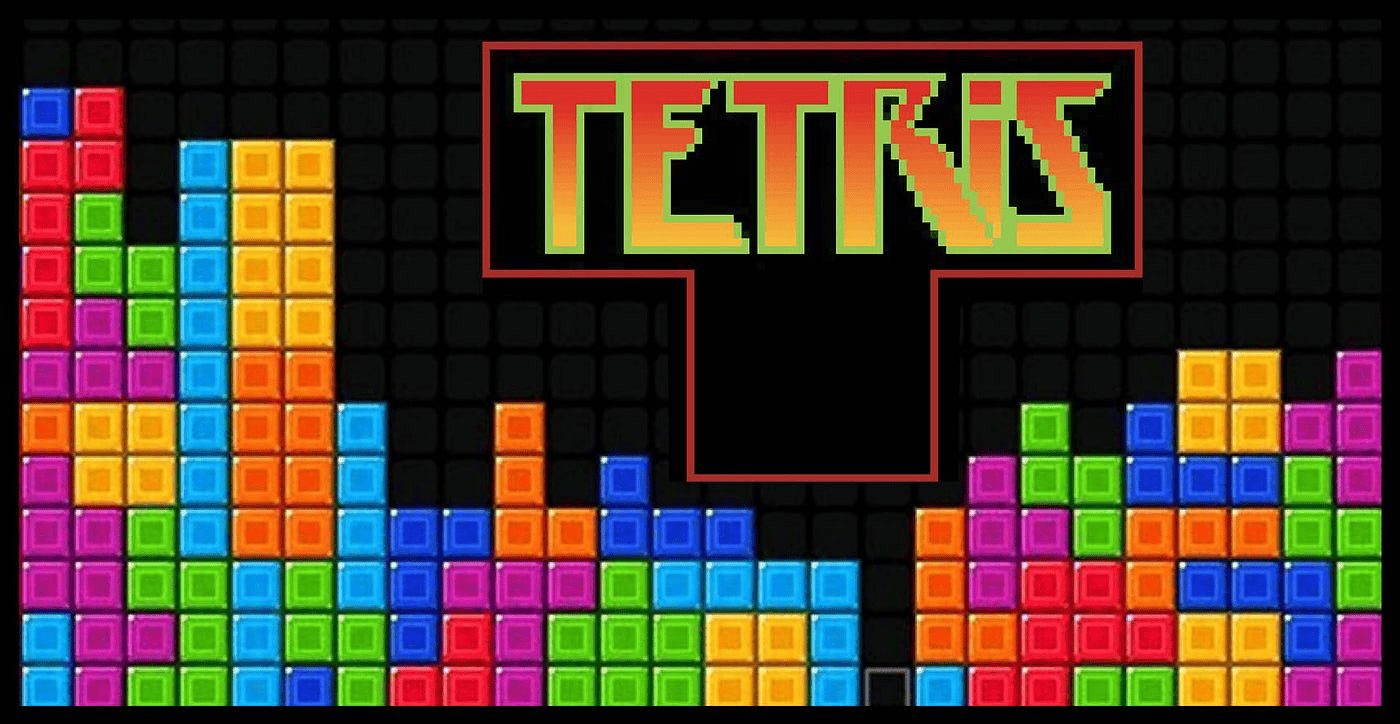 Tetris falling blocks on Game Boy screen