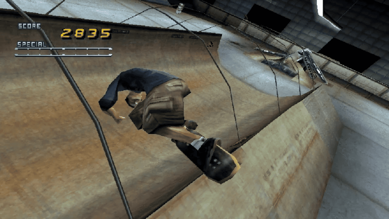 Tony Hawk’s Pro Skater 2 gameplay showing skater in a level