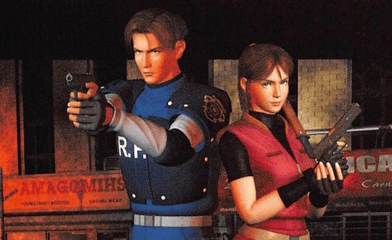 Leon and Claire facing zombies in Resident Evil 2