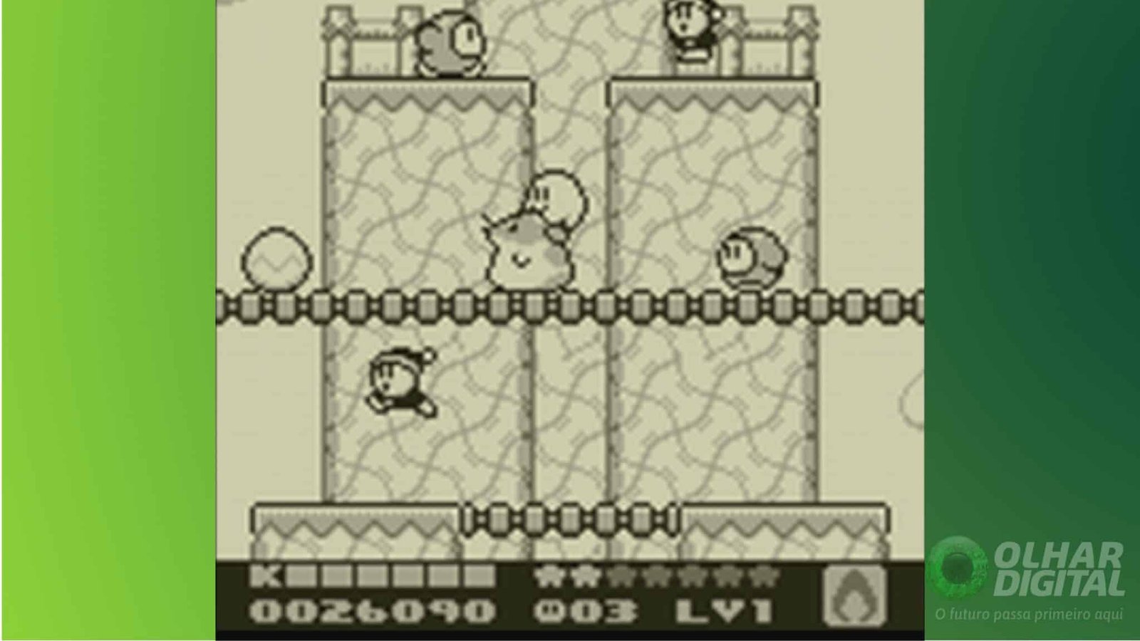 Classic Game Boy art of Kirby riding animal allies